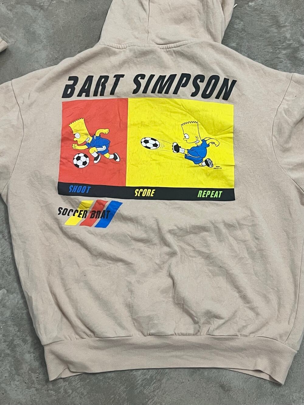 Vintage Bart Simpson Soccer Brat Graphic Hoodie Beige 26x28